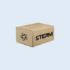 Ein kleiner brauner Karton mit dem schwarzen "STEAM"-Logo auf der Vorderseite.