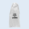 Weißer Vliesbeutel mit schwarzem „STEAM“-Logo.