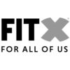 Das Logo von FIT X, einer Fitnessstudiokette in Deutschland. Der Slogan "For all of us" ist ebenfalls zu sehen.