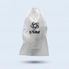 Vista frontal de una bolsa de tela blanca (dust bag) con cierre de cordón ajustable, personalizada con el logotipo de STEAM impreso en el centro.